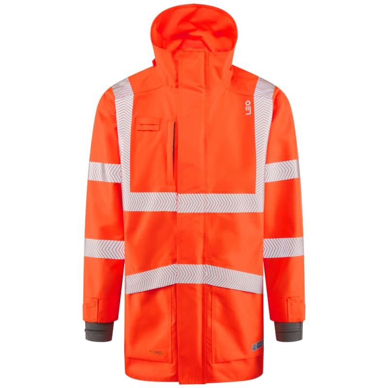 Hi-vis jacket with reflective strips for safety compliance.