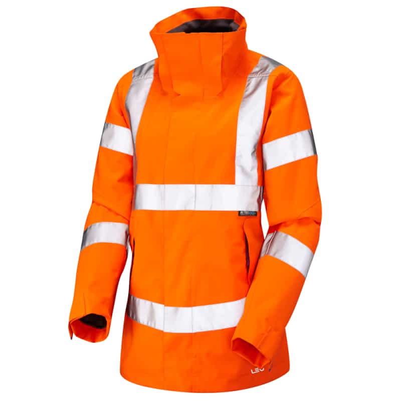 Hi-vis jacket with reflective strips for safety compliance.