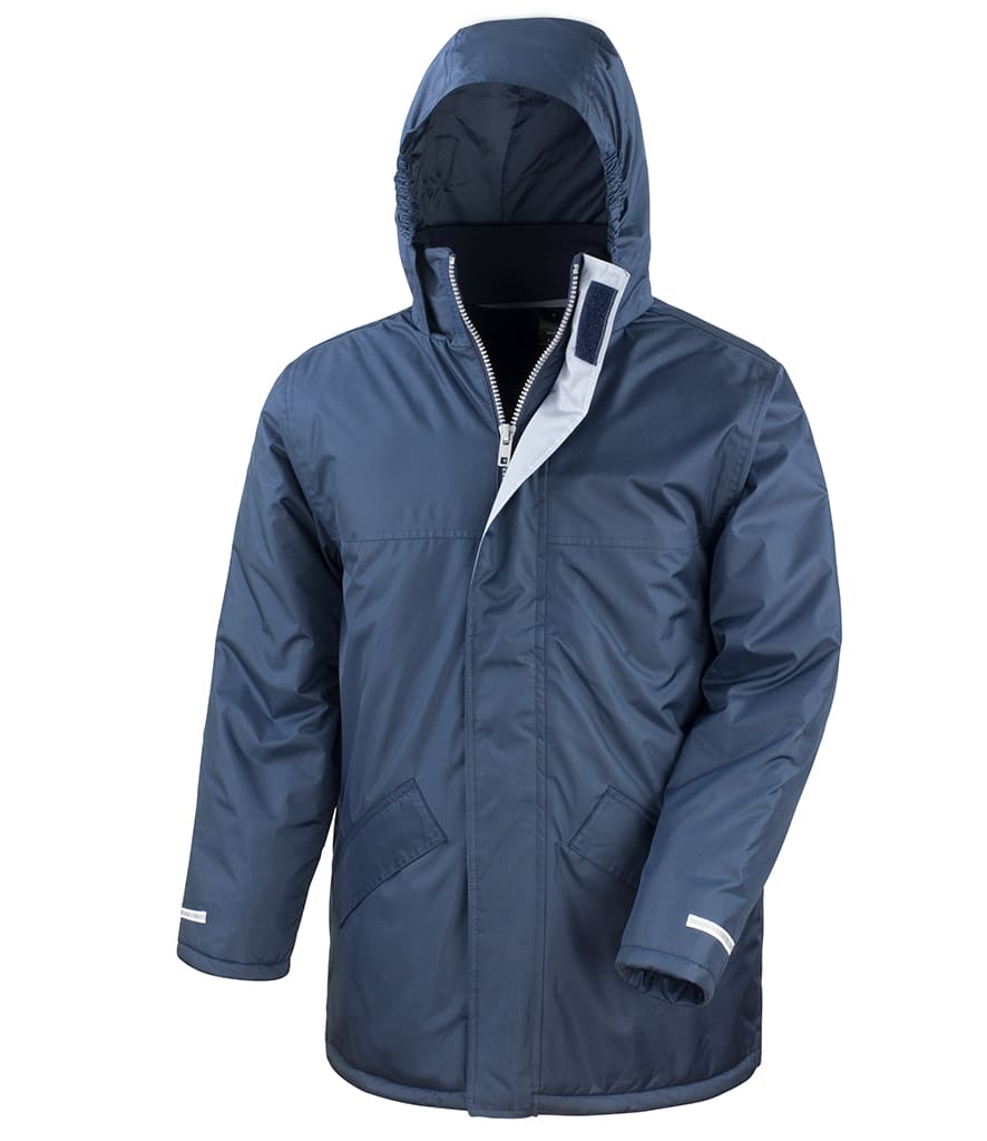 Insulated jacket designed for cold-weather work environments.