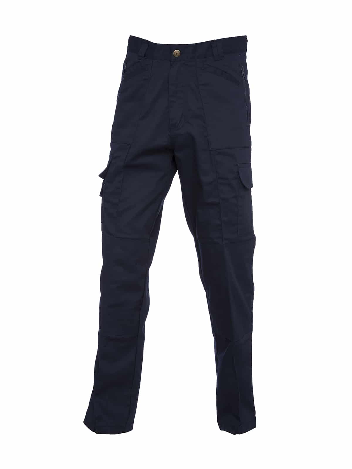 Heavy-duty work trousers with reinforced seams for durability.