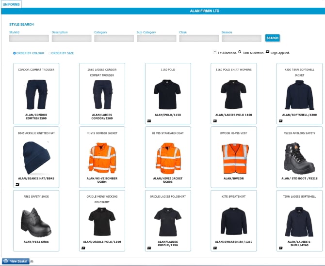 Example of personalised Online Portal for managing workwear and PPE orders.